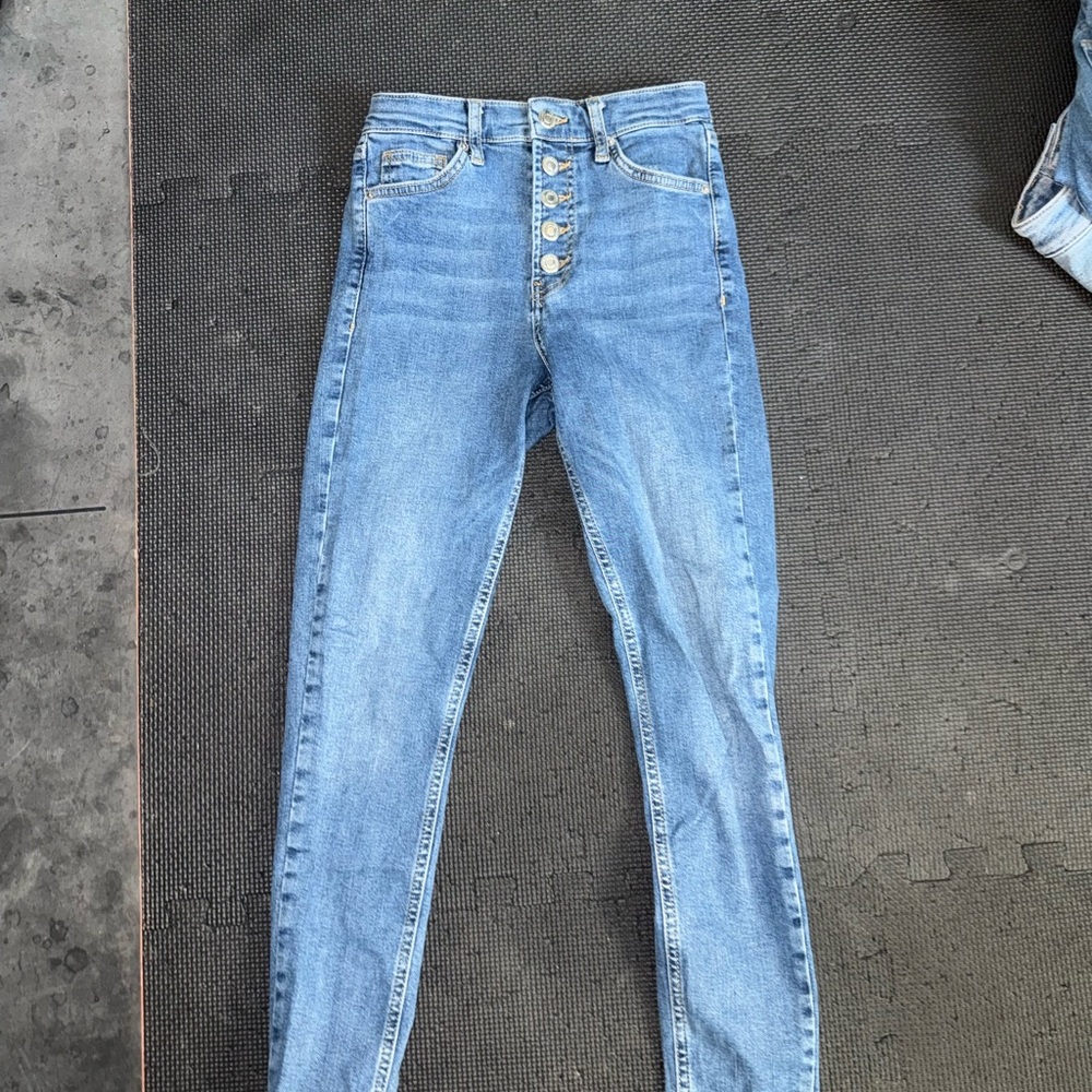 Topshop Blue High Rise Jeans Straight Leg